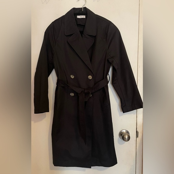 Mango Double Breasted Cotton Trench Coat - Black XXS- NWOT - Picture 1 of 2